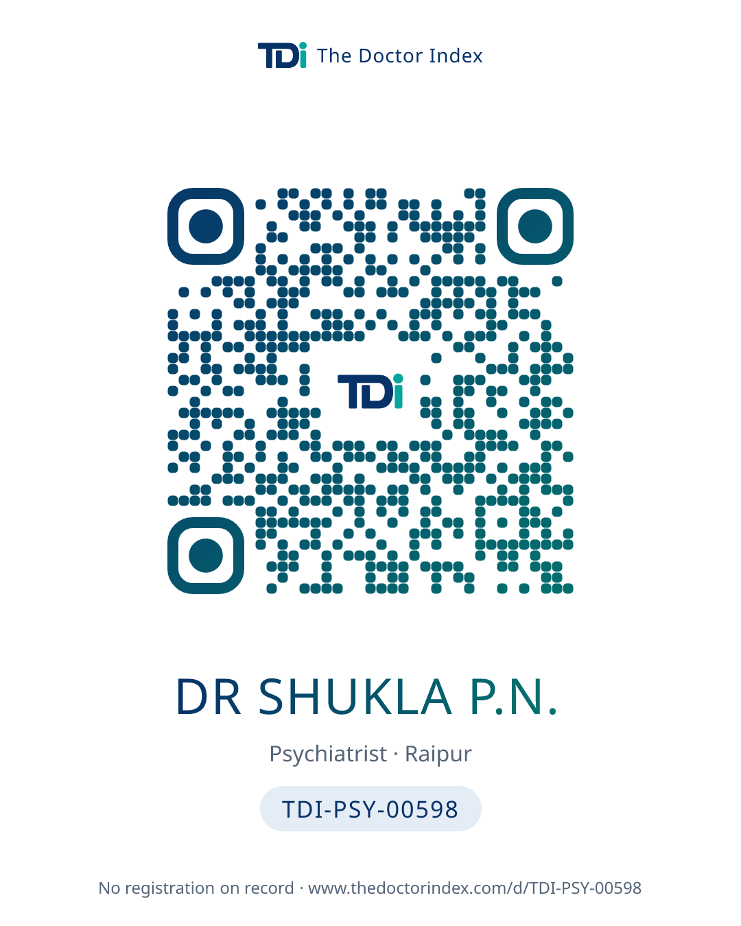 QR card for Dr Shukla P.N., TDI-PSY-00598