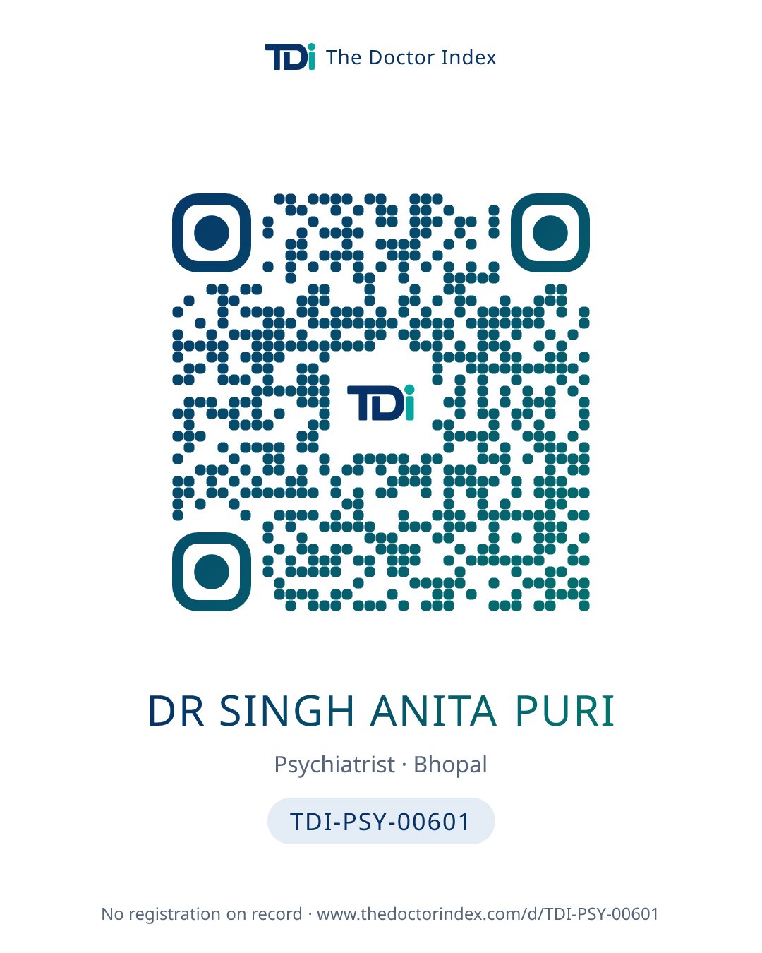 QR card for Dr Singh Anita Puri, TDI-PSY-00601