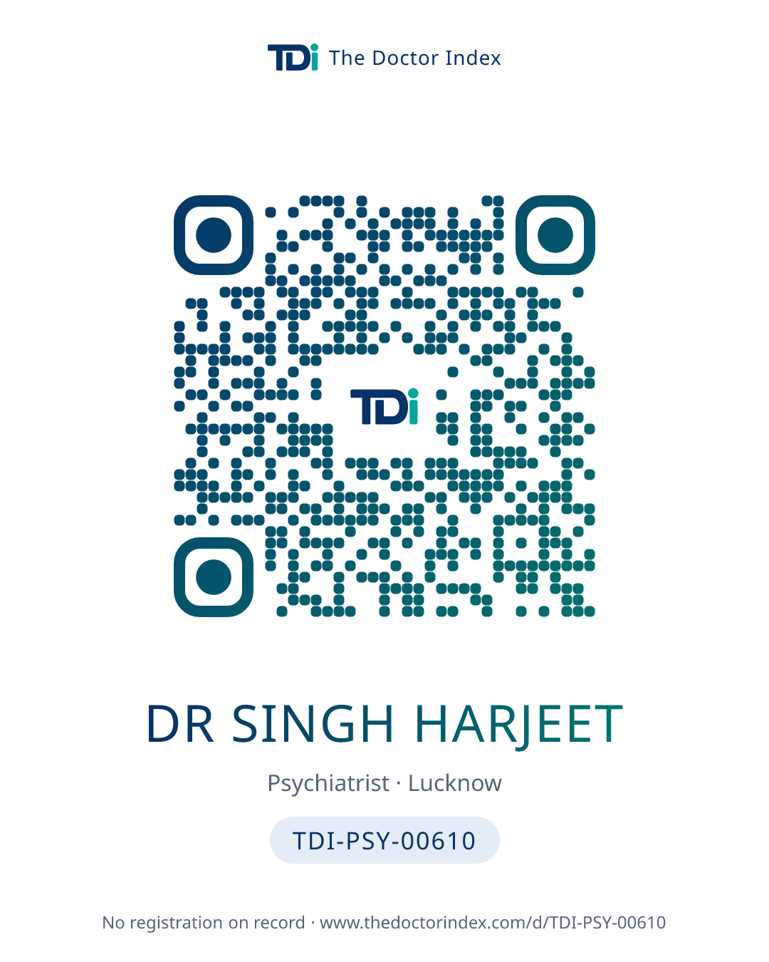 QR card for Dr Singh Harjeet, TDI-PSY-00610