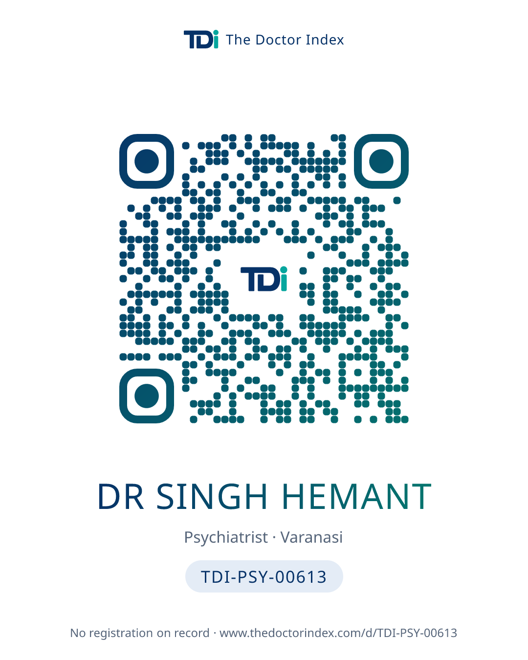 QR card for Dr Singh Hemant, TDI-PSY-00613