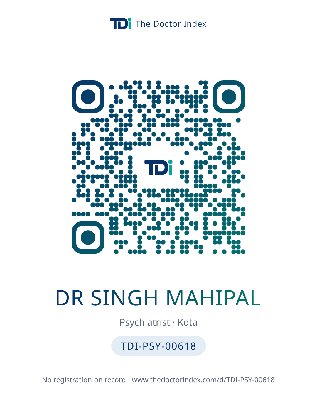 QR card for Dr Singh Mahipal, TDI-PSY-00618