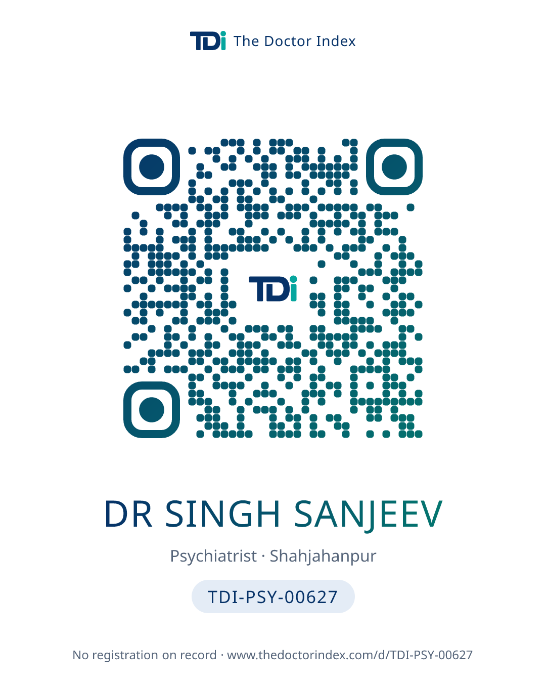 QR card for Dr Singh Sanjeev, TDI-PSY-00627