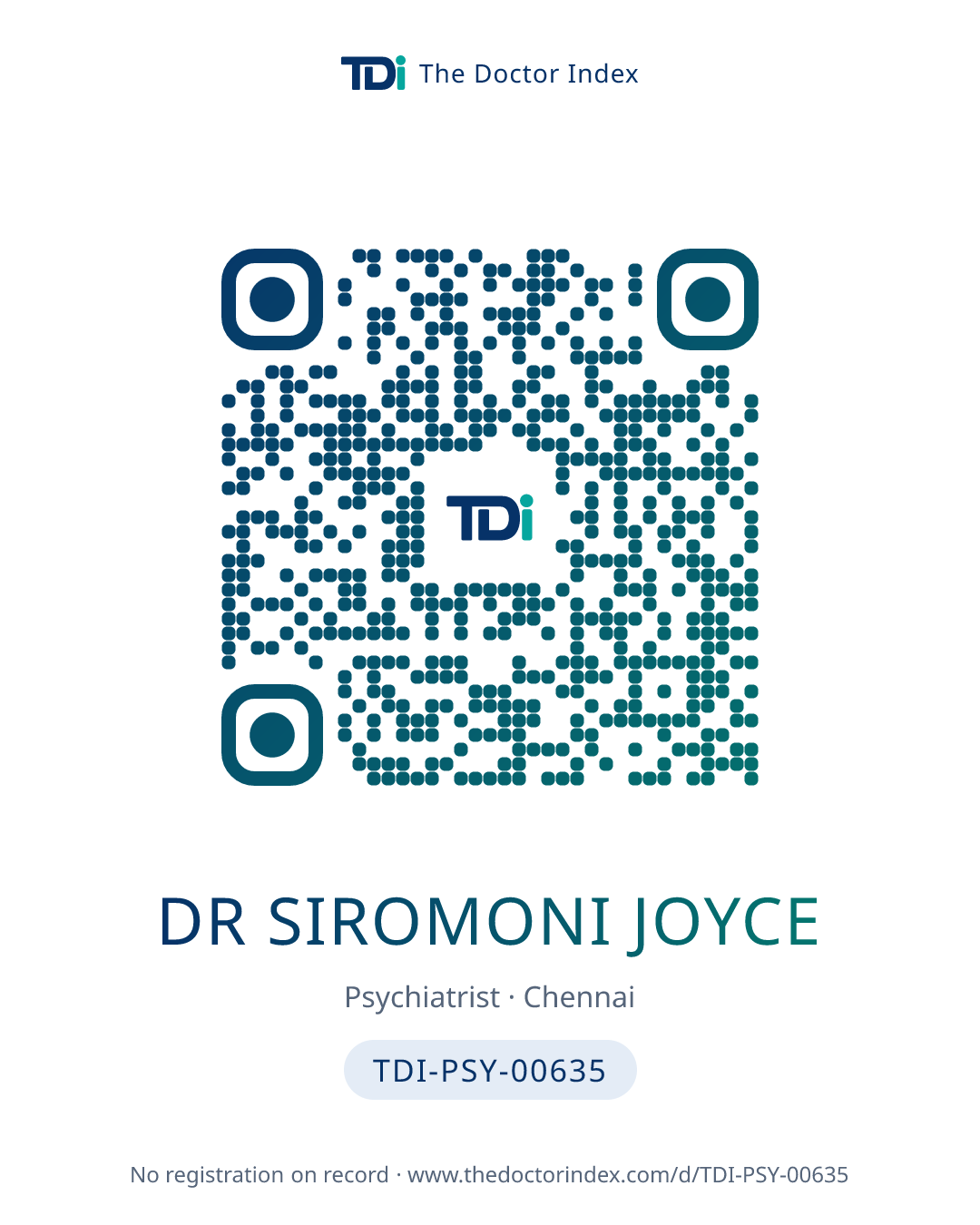 QR card for Dr Siromoni Joyce, TDI-PSY-00635