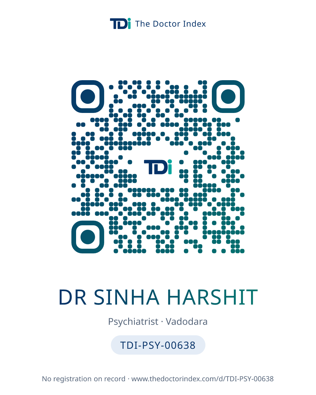 QR card for Dr Sinha Harshit, TDI-PSY-00638