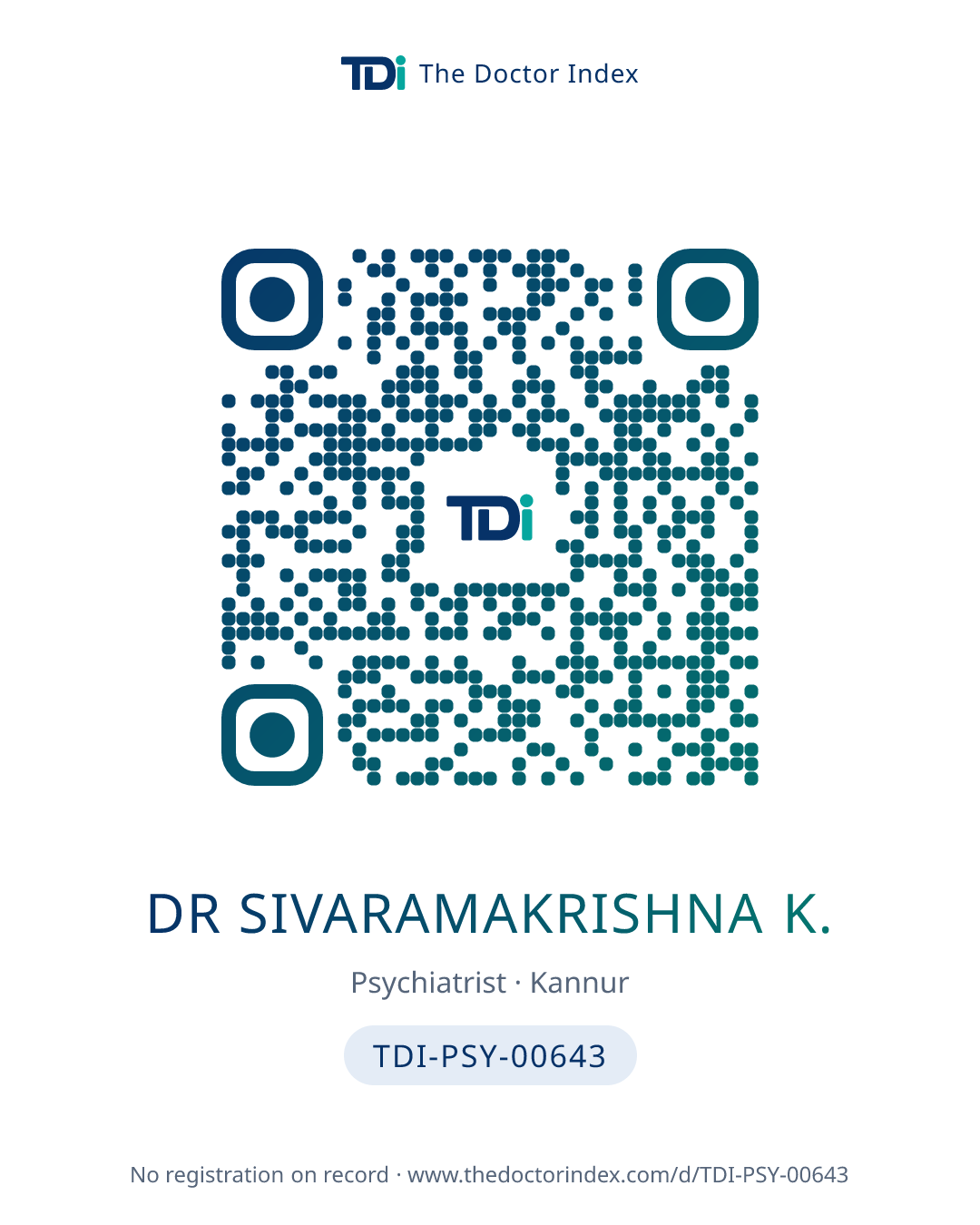 QR card for Dr Sivaramakrishna K., TDI-PSY-00643