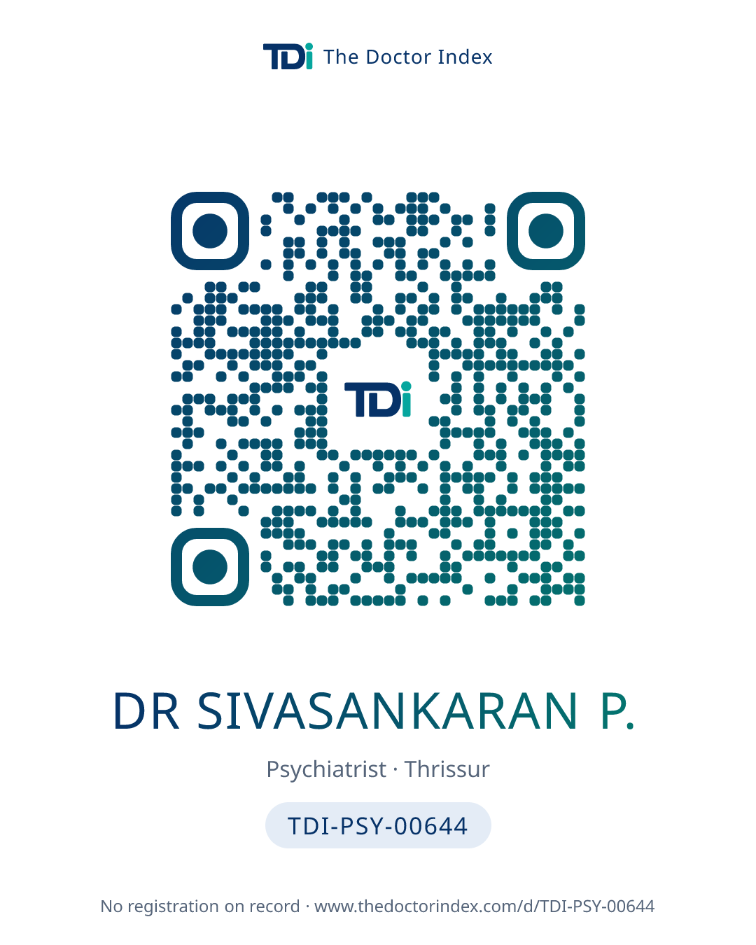 QR card for Dr Sivasankaran P., TDI-PSY-00644