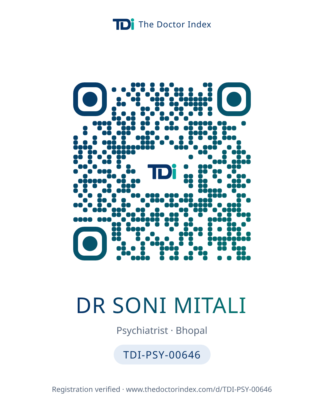 QR card for Dr Soni Mitali, TDI-PSY-00646