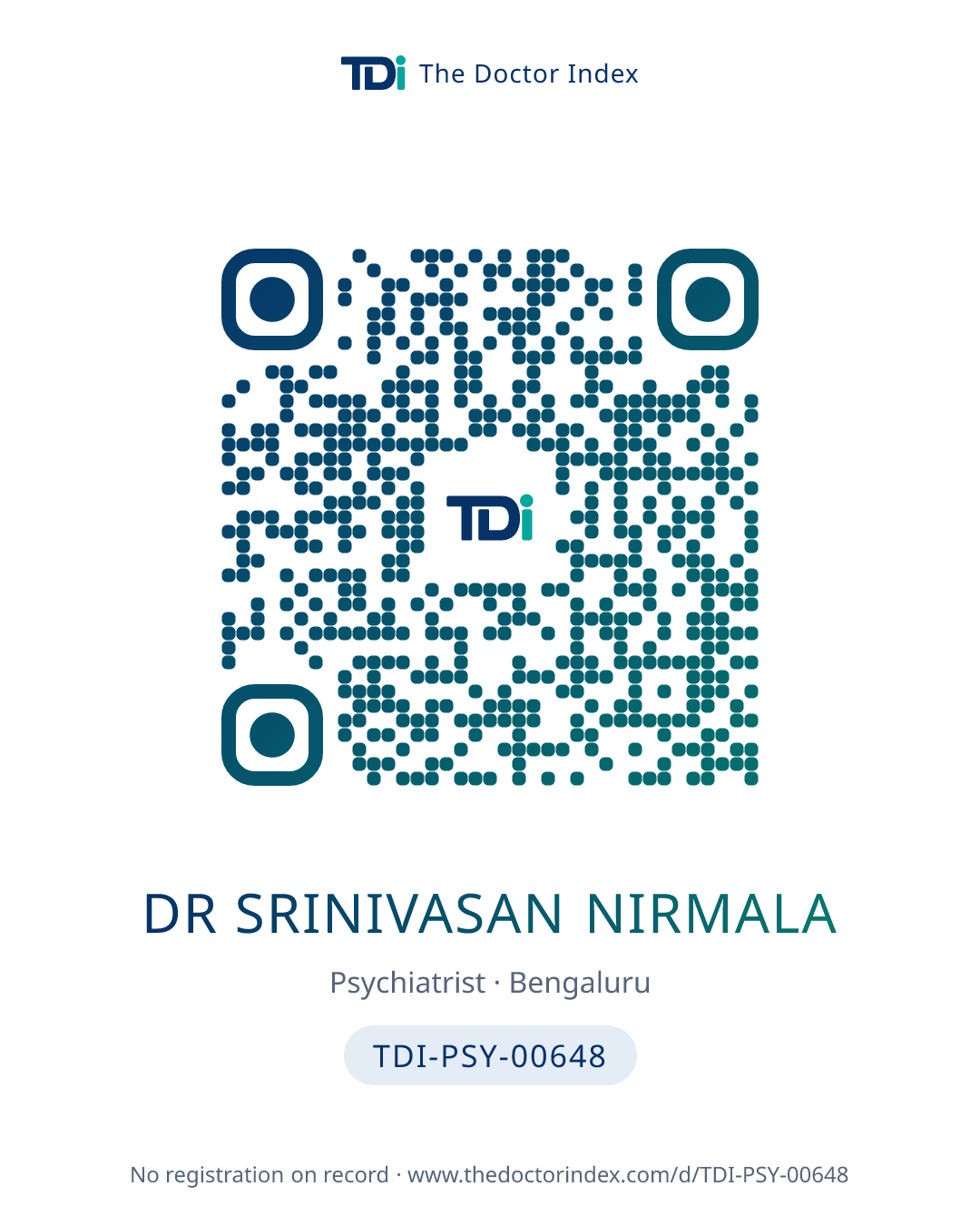 QR card for Dr Srinivasan Nirmala, TDI-PSY-00648