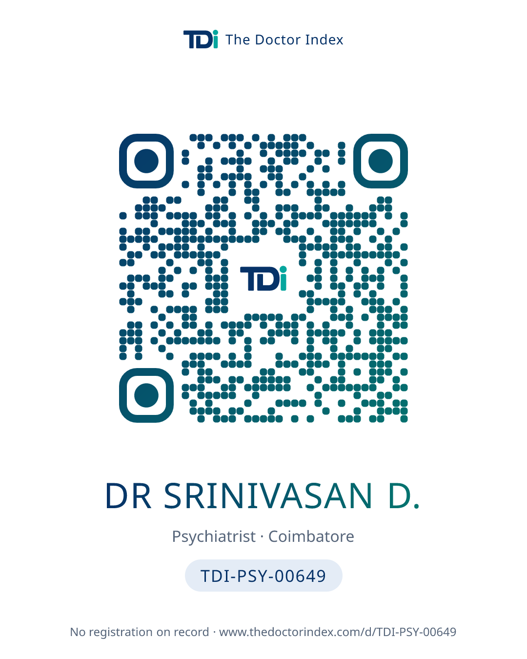 QR card for Dr Srinivasan D., TDI-PSY-00649