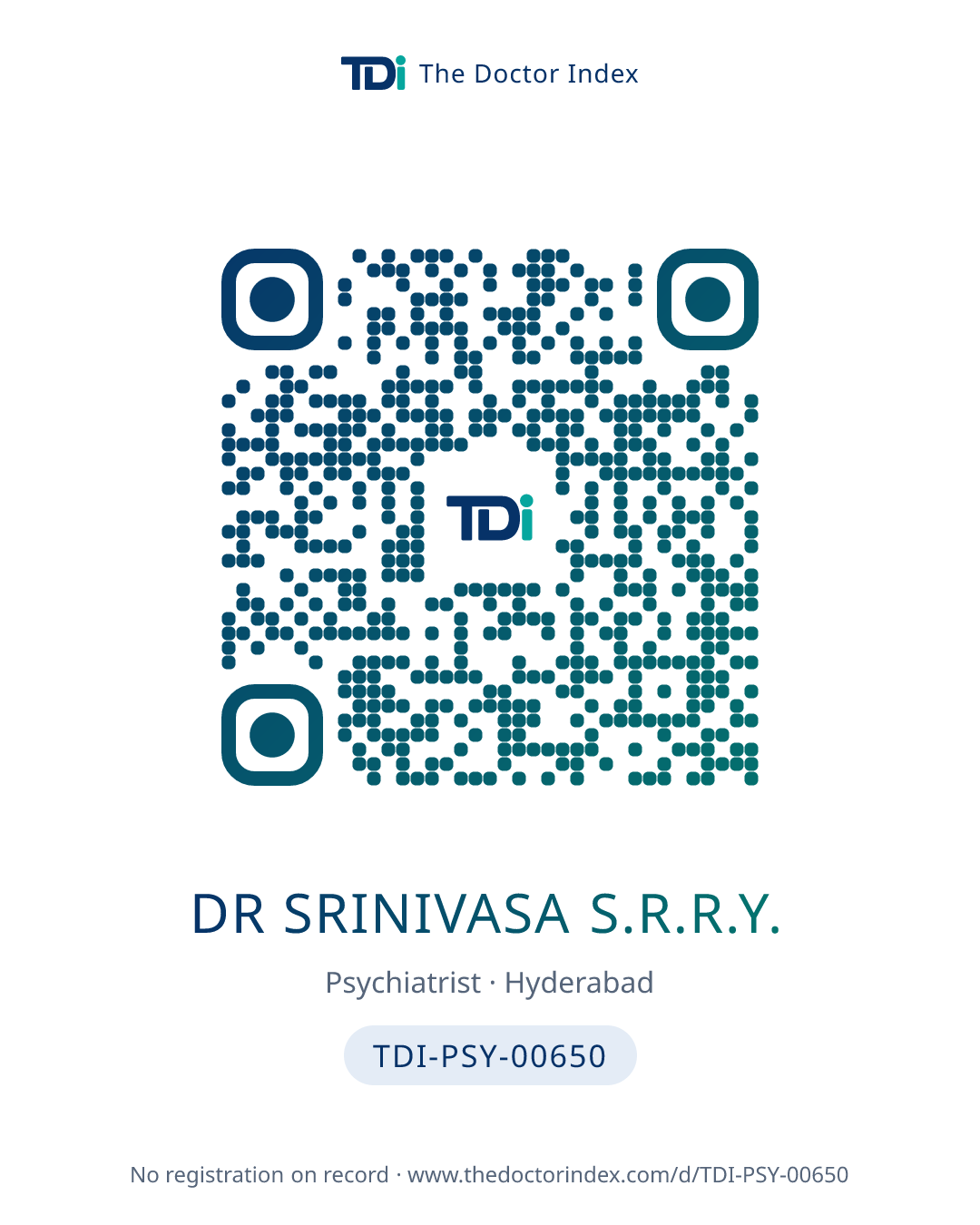 QR card for Dr Srinivasa S.R.R.Y., TDI-PSY-00650
