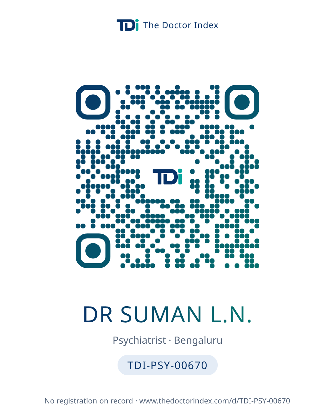 QR card for Dr Suman L.N., TDI-PSY-00670