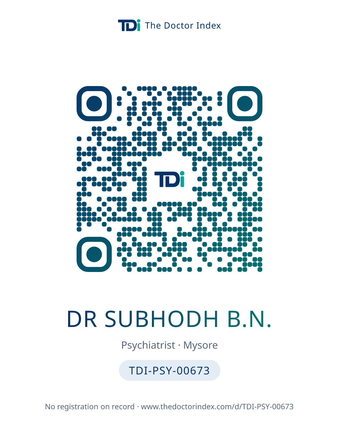 QR card for Dr Subhodh B.N., TDI-PSY-00673