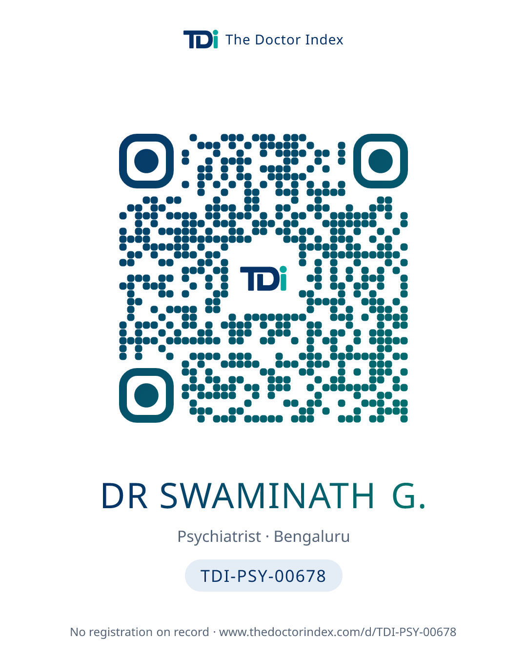 QR card for Dr Swaminath G., TDI-PSY-00678