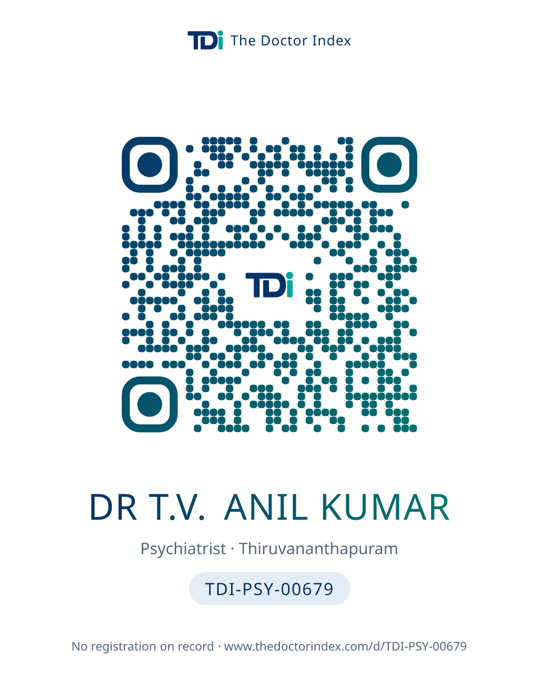 QR card for Dr T.V. Anil Kumar, TDI-PSY-00679