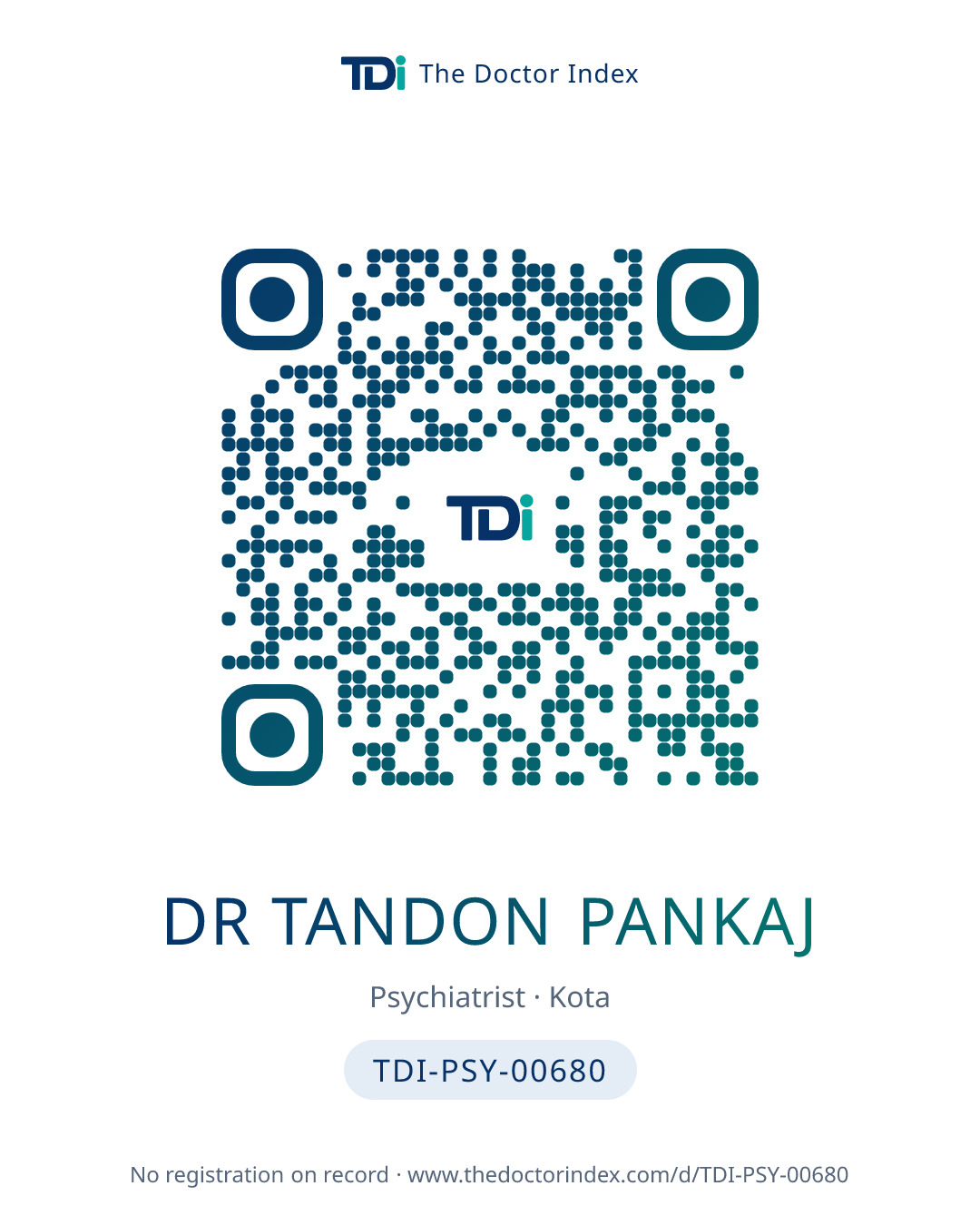 QR card for Dr Tandon Pankaj, TDI-PSY-00680