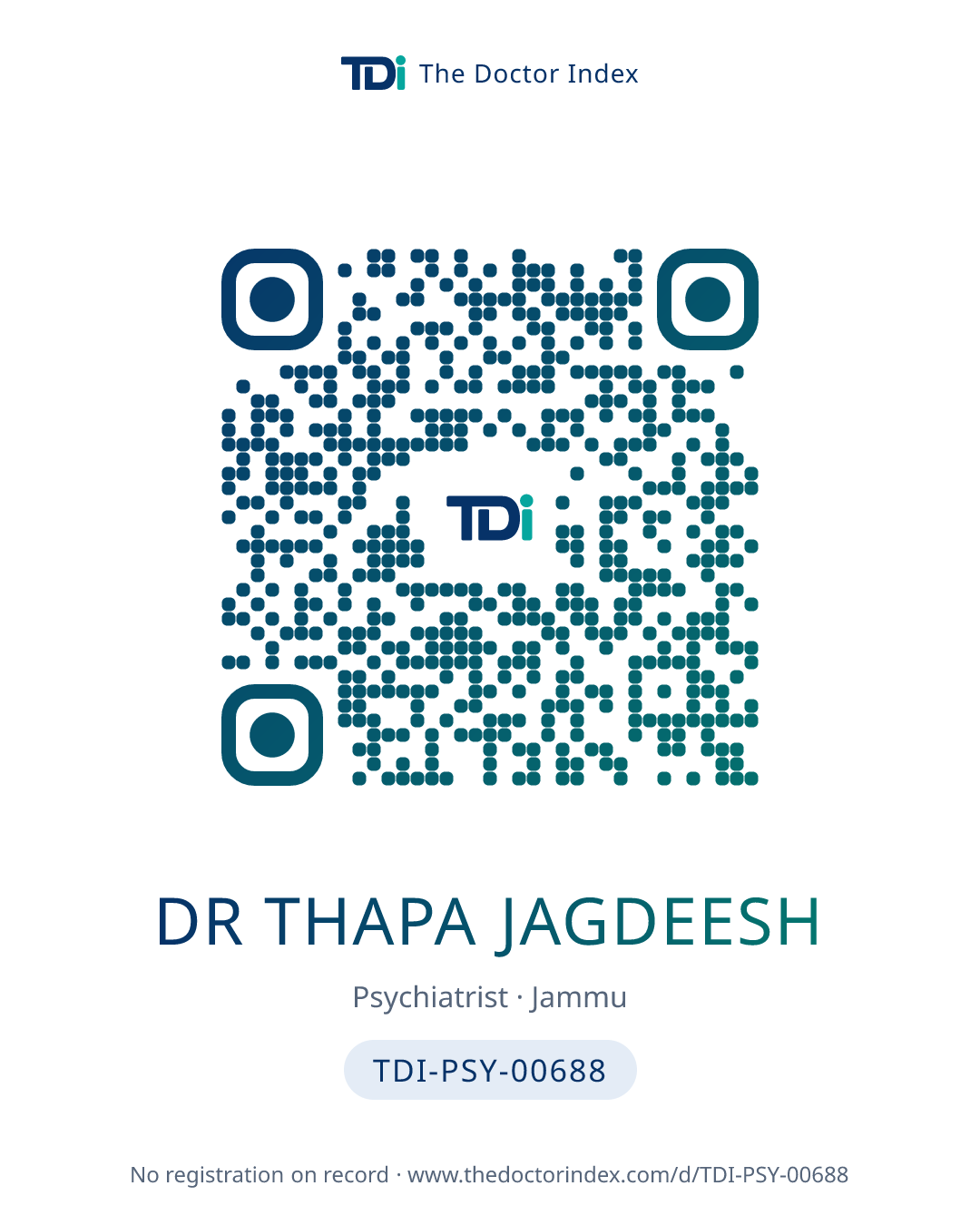 QR card for Dr Thapa Jagdeesh, TDI-PSY-00688