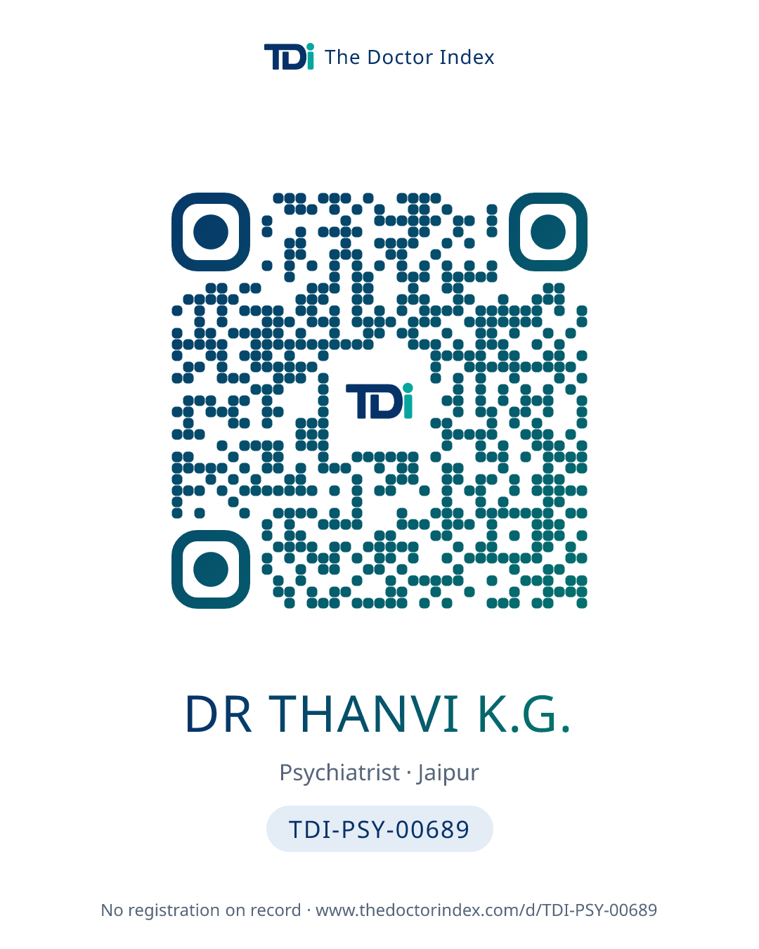 QR card for Dr Thanvi K.G., TDI-PSY-00689