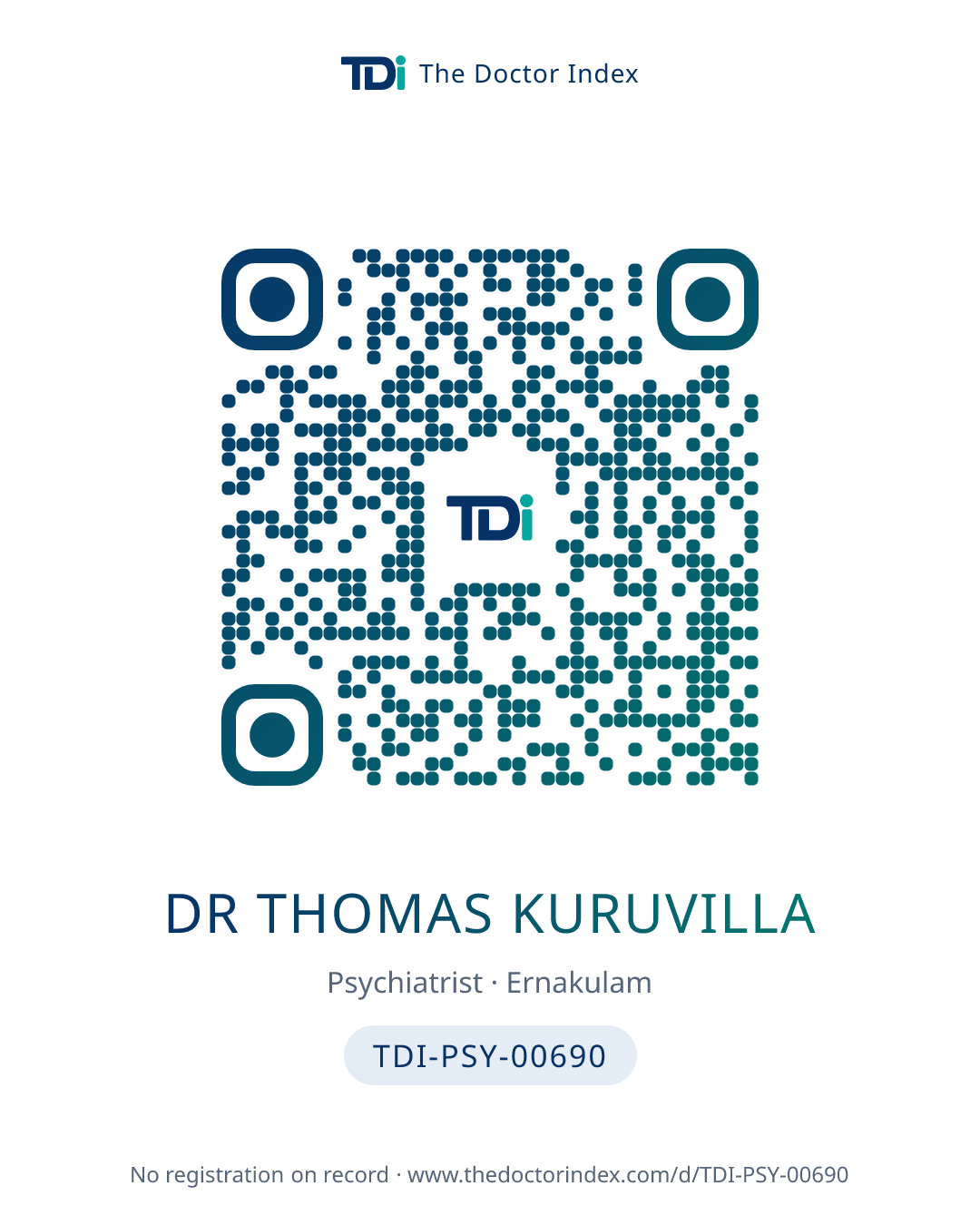 QR card for Dr Thomas Kuruvilla, TDI-PSY-00690