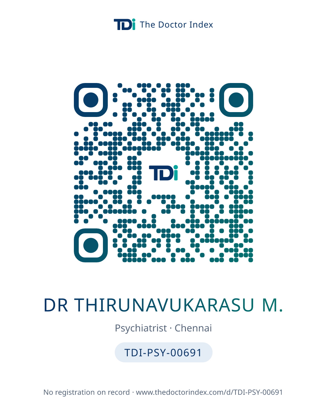 QR card for Dr Thirunavukarasu M., TDI-PSY-00691