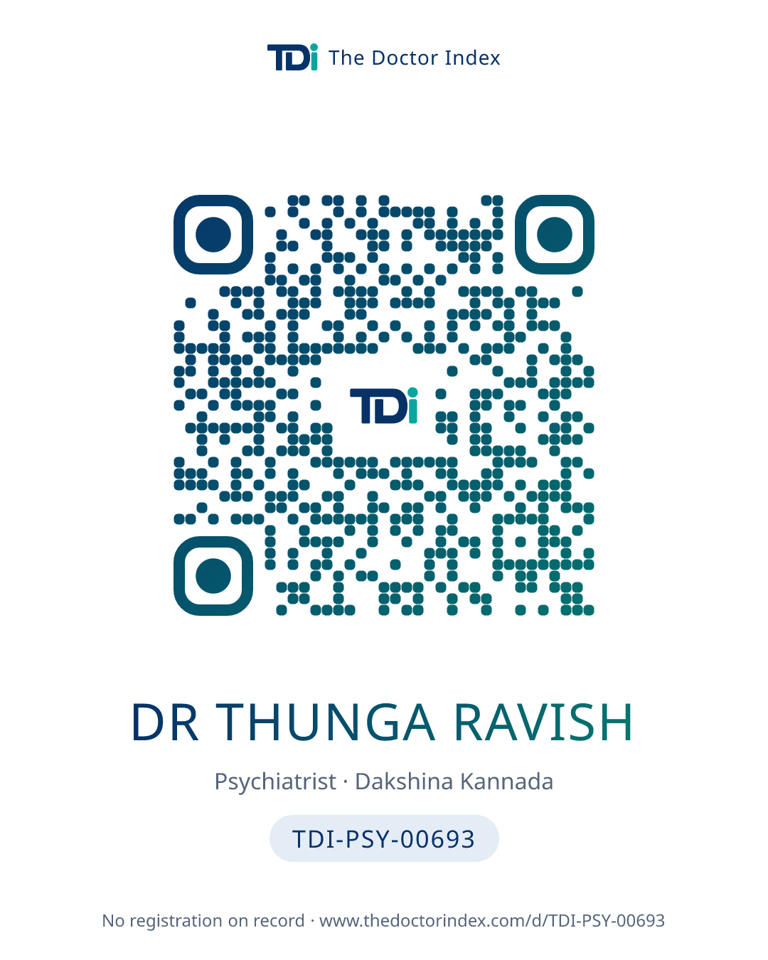 QR card for Dr Thunga Ravish, TDI-PSY-00693