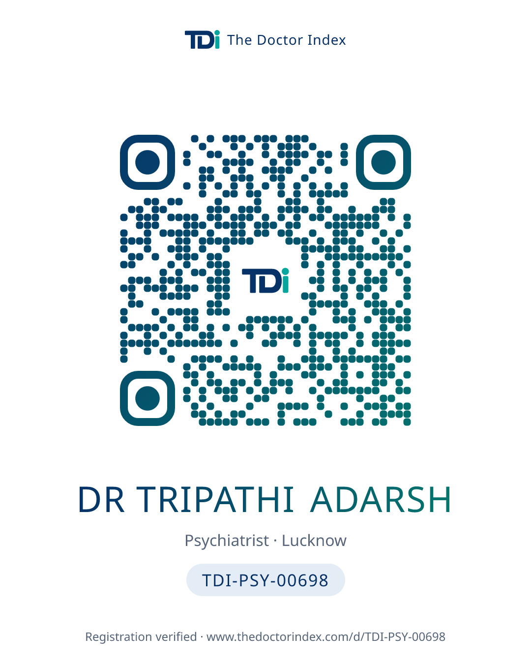 QR card for Dr Tripathi Adarsh, TDI-PSY-00698