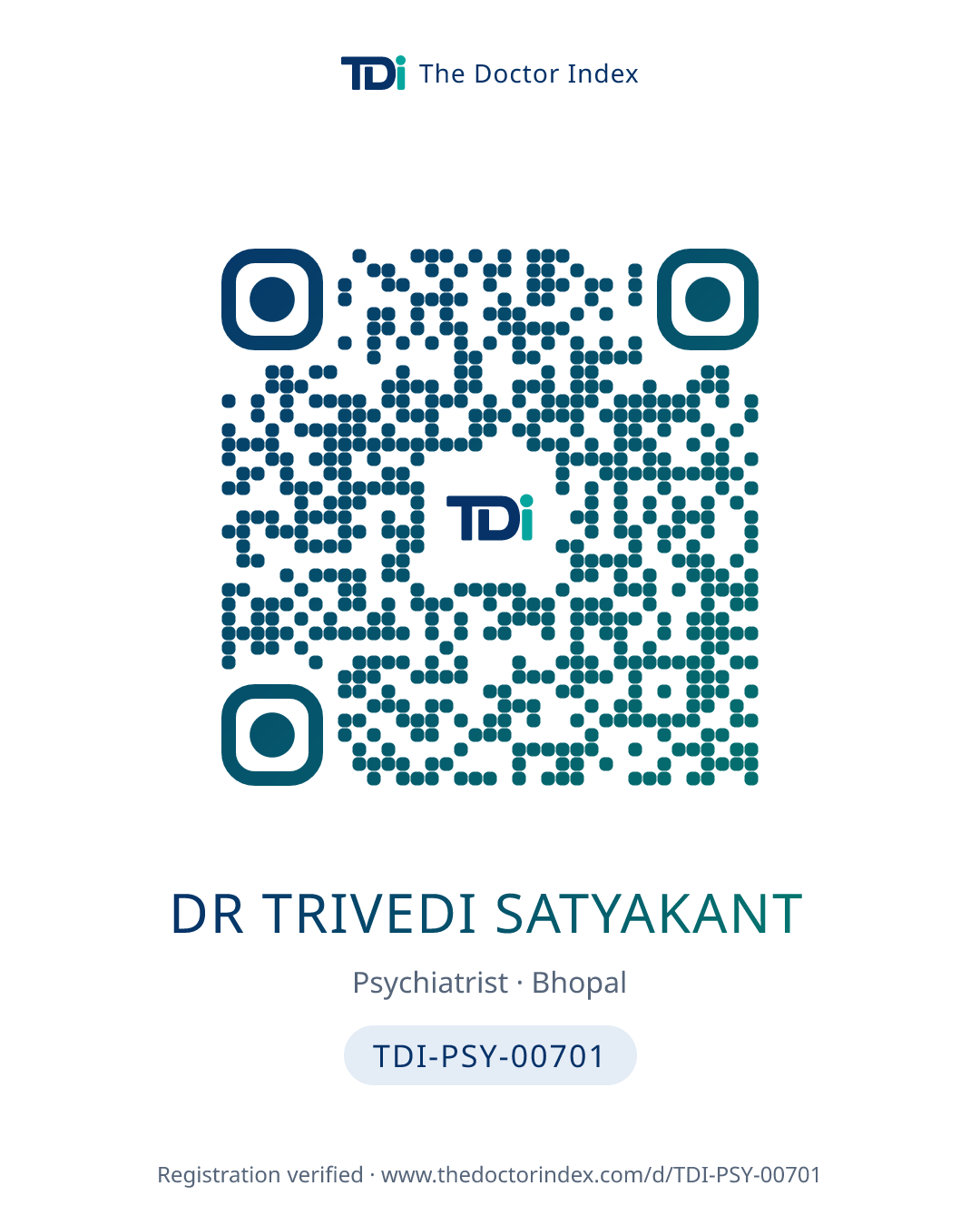 QR card for Dr Trivedi Satyakant, TDI-PSY-00701