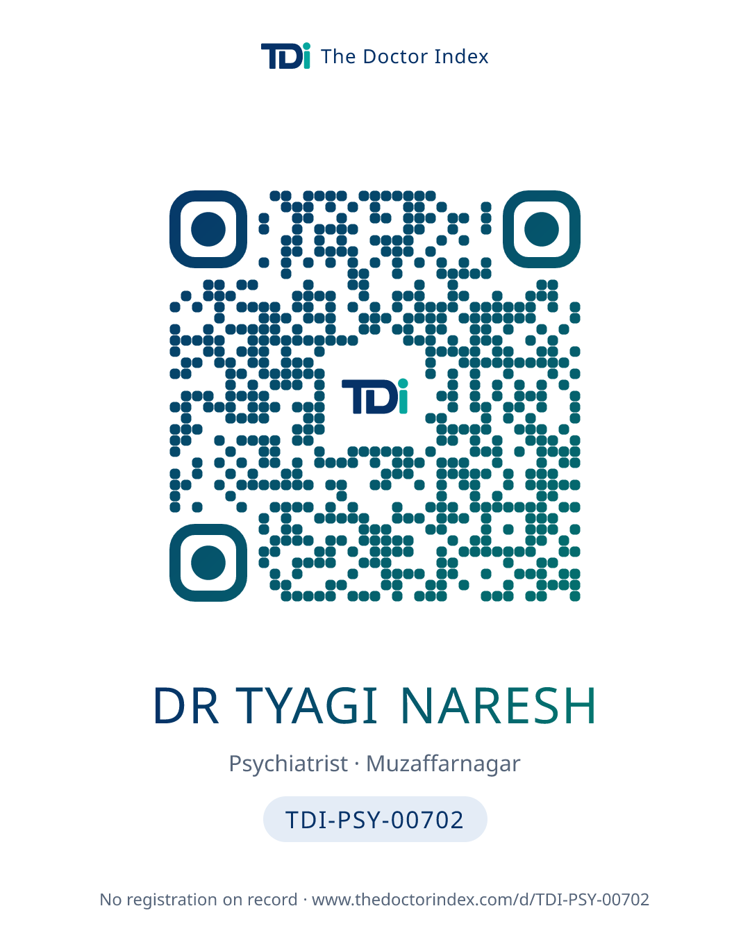 QR card for Dr Tyagi Naresh, TDI-PSY-00702