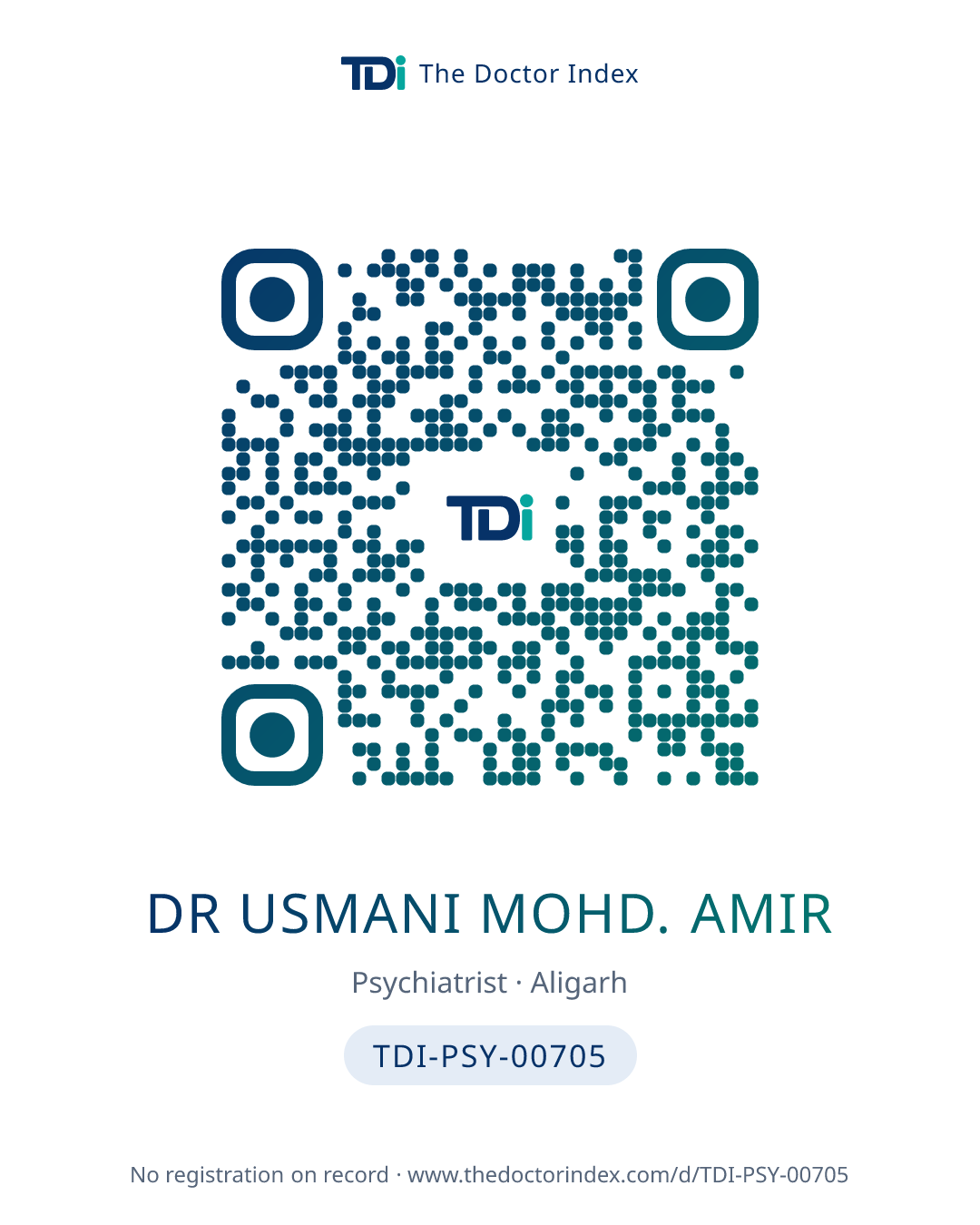 QR card for Dr Usmani Mohd. Amir, TDI-PSY-00705
