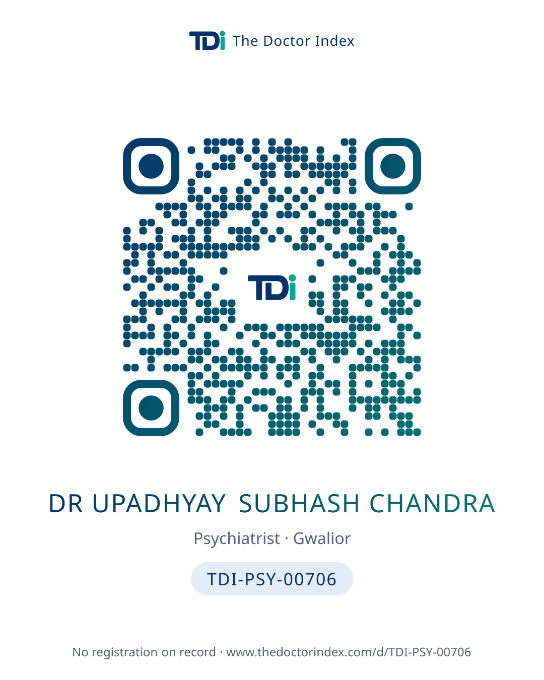 QR card for Dr Upadhyay Subhash Chandra, TDI-PSY-00706