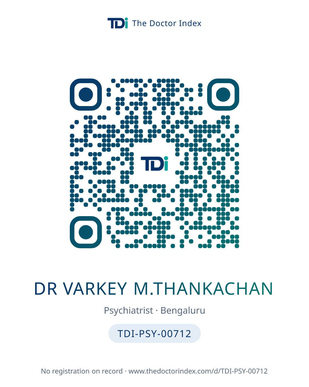 QR card for Dr Varkey M.Thankachan, TDI-PSY-00712