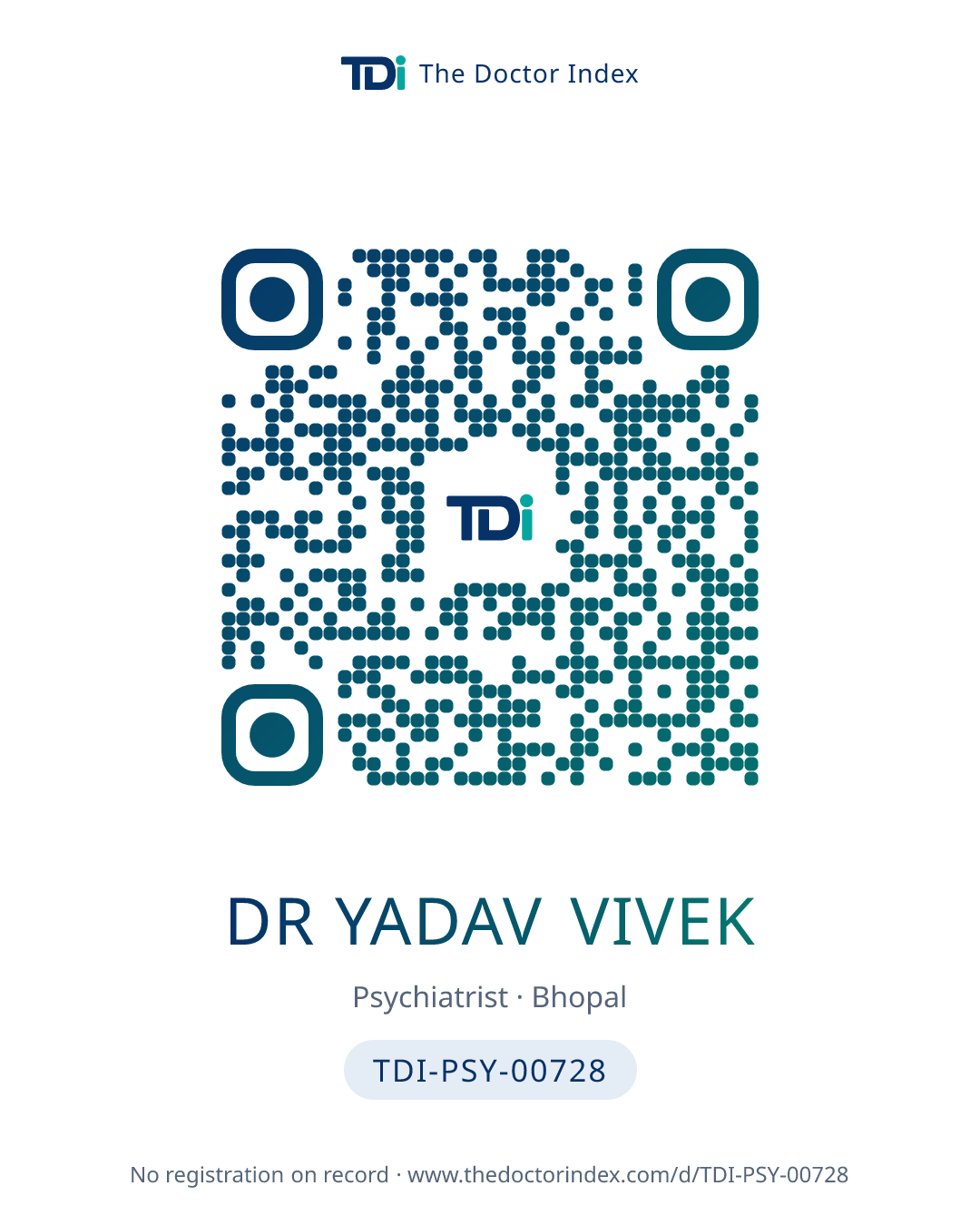 QR card for Dr Yadav Vivek, TDI-PSY-00728