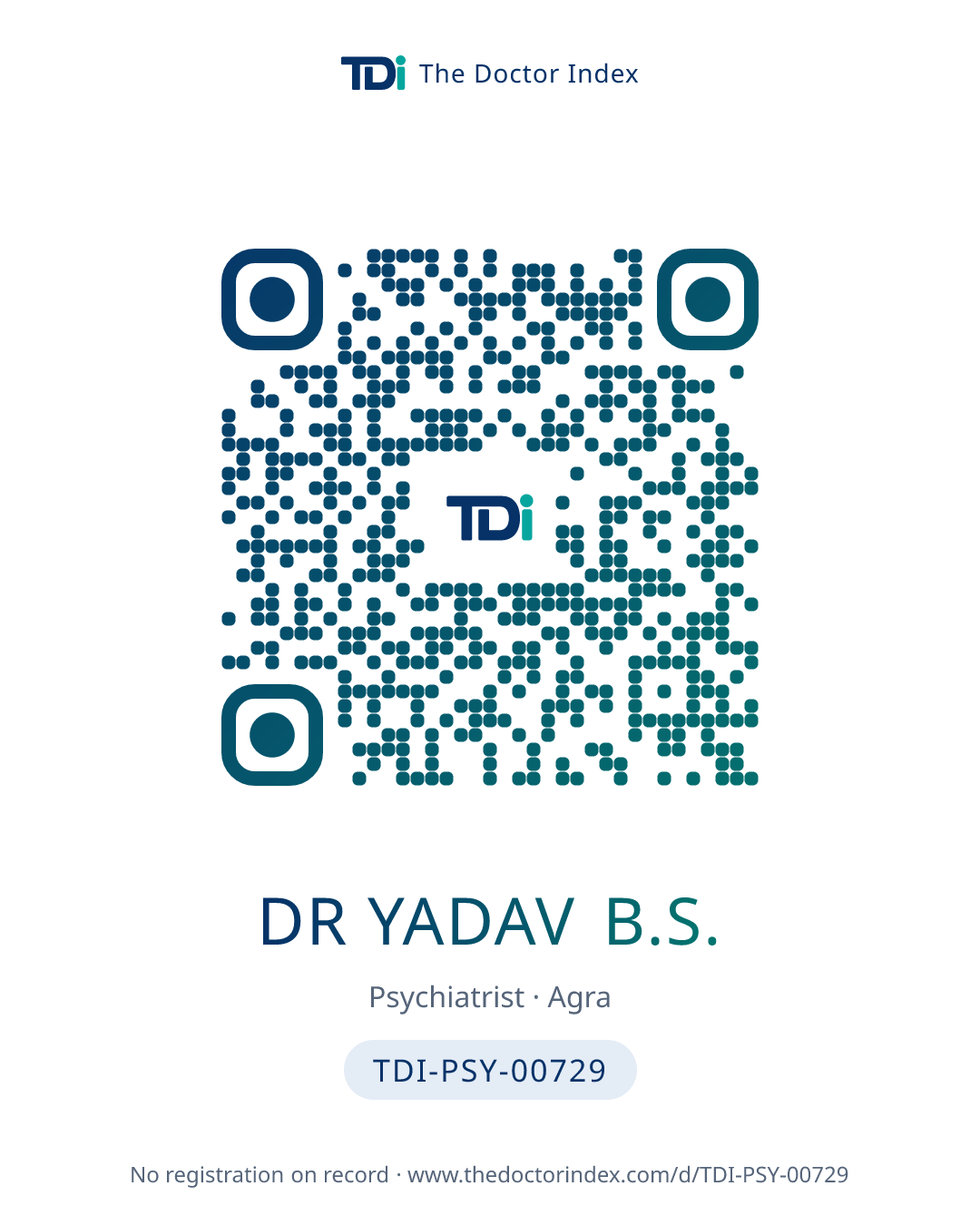 QR card for Dr Yadav B.S., TDI-PSY-00729