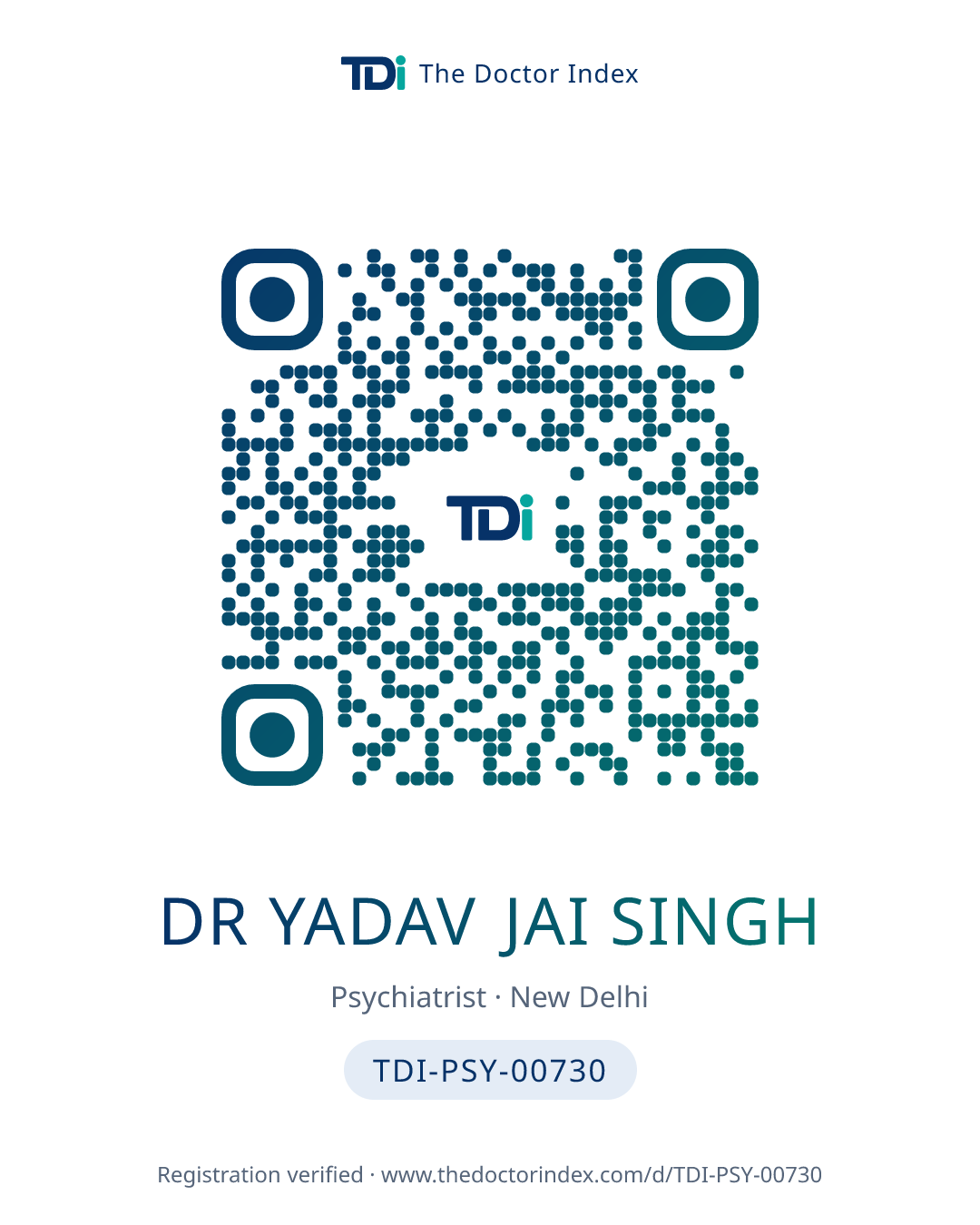 QR card for Dr Yadav Jai Singh, TDI-PSY-00730