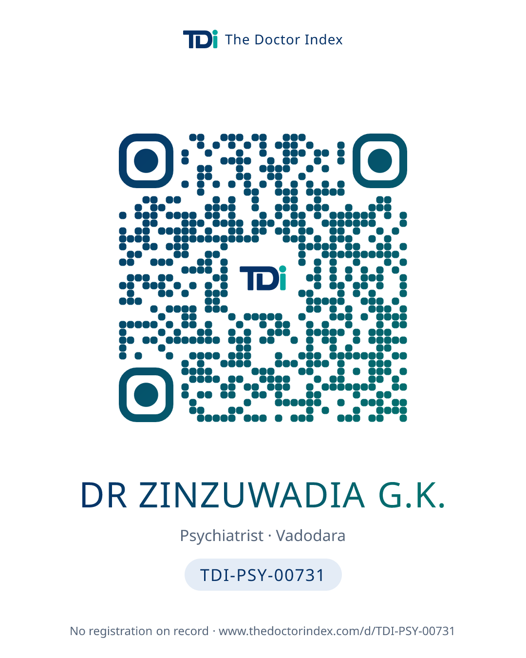 QR card for Dr Zinzuwadia G.K., TDI-PSY-00731