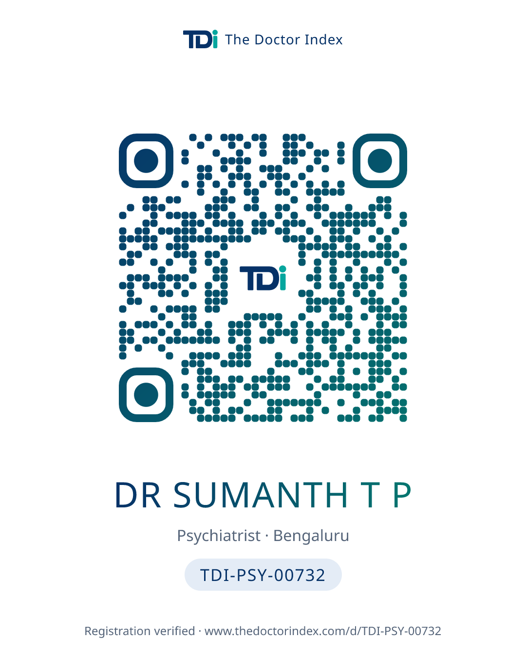 QR card for Dr Sumanth T P, TDI-PSY-00732