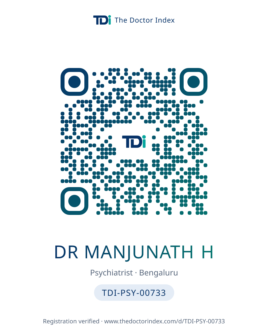 QR card for Dr Manjunath H, TDI-PSY-00733