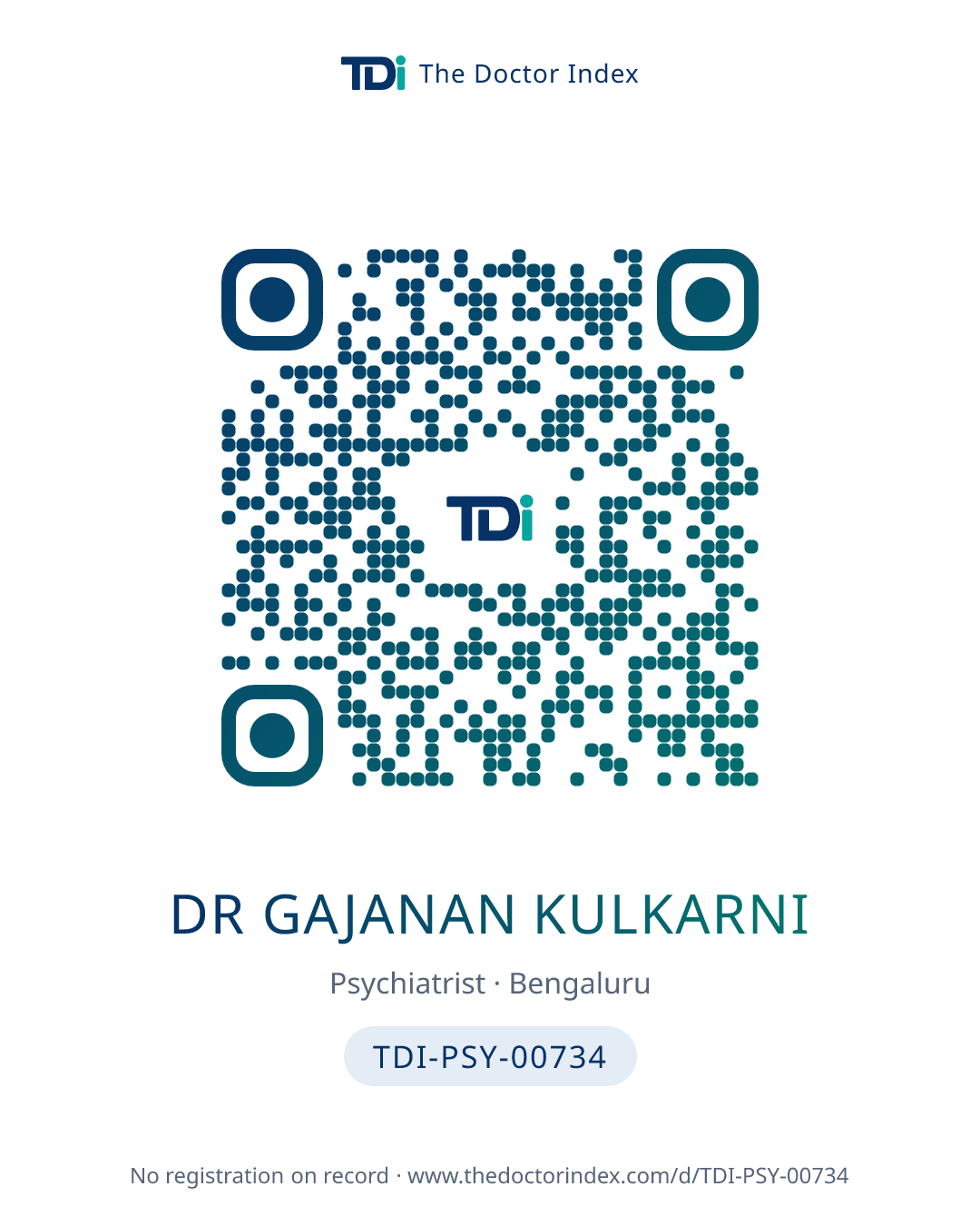 QR card for Dr Gajanan Kulkarni, TDI-PSY-00734