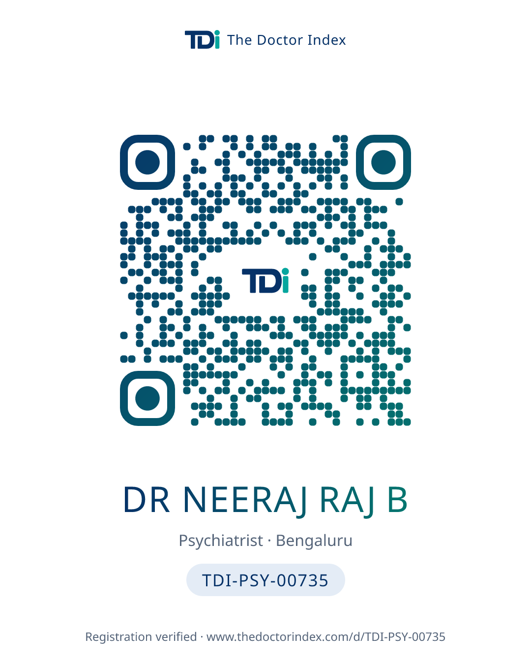 QR card for Dr Neeraj Raj B, TDI-PSY-00735