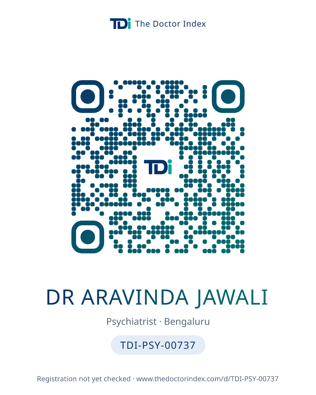 QR card for Dr Aravinda Jawali, TDI-PSY-00737