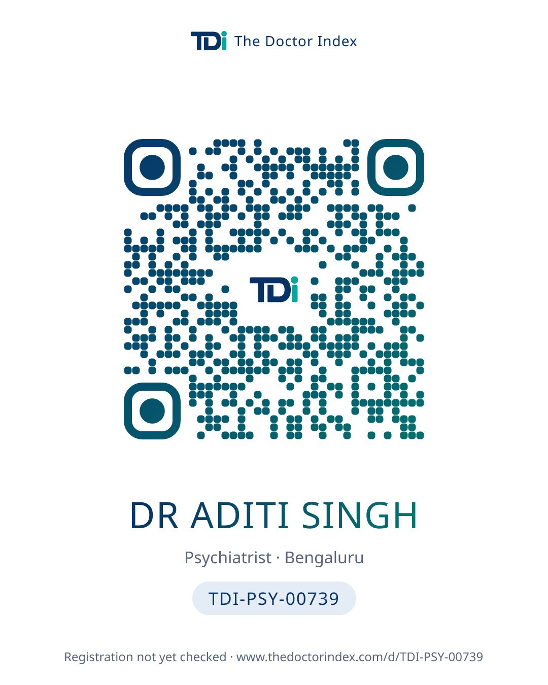 QR card for Dr Aditi Singh, TDI-PSY-00739