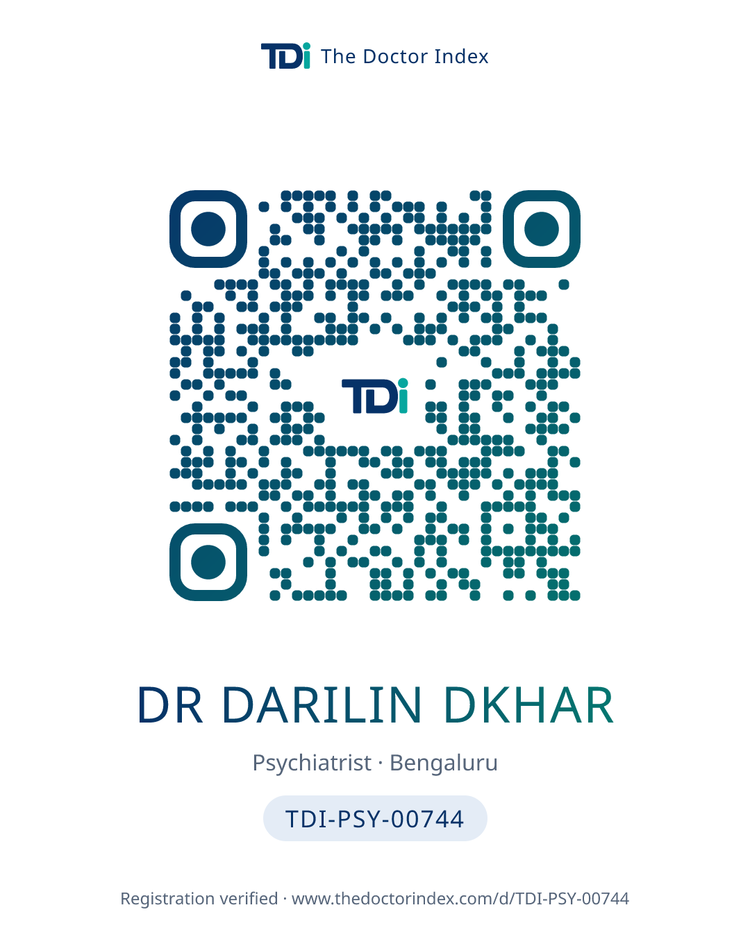 QR card for Dr Darilin Dkhar, TDI-PSY-00744