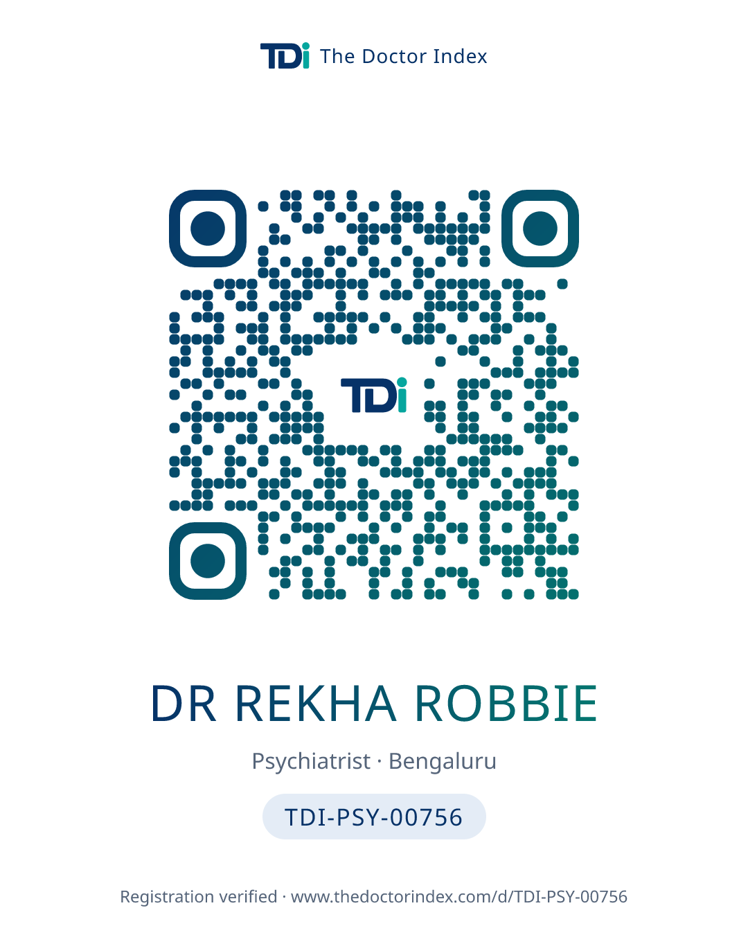 QR card for Dr Rekha Robbie, TDI-PSY-00756