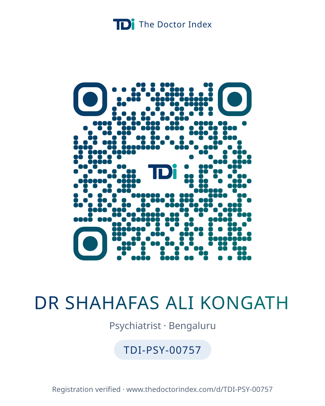 QR card for Dr Shahafas Ali Kongath, TDI-PSY-00757