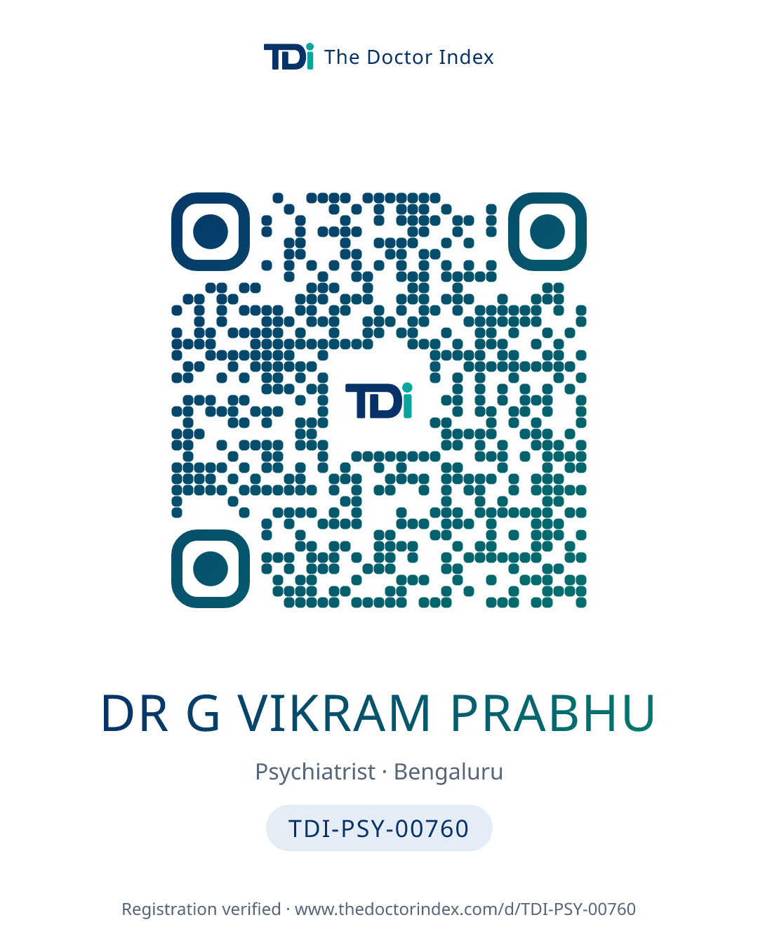 QR card for Dr G Vikram Prabhu, TDI-PSY-00760