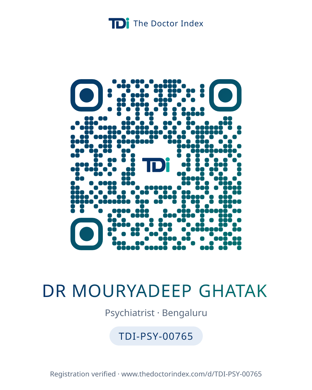 QR card for Dr Mouryadeep Ghatak, TDI-PSY-00765
