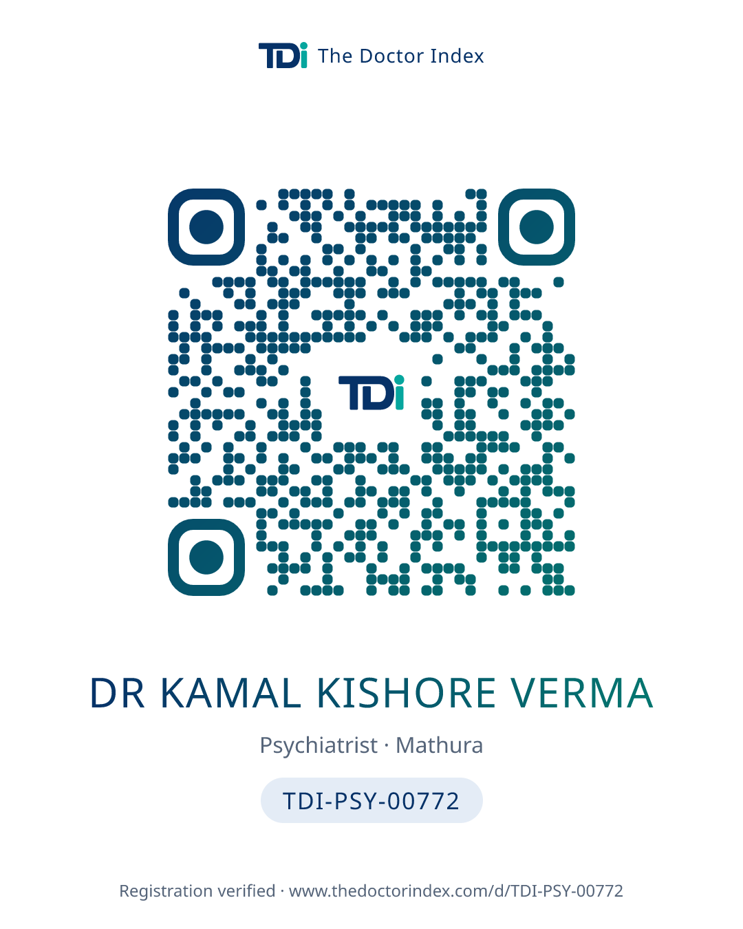 QR card for Dr Kamal Kishore Verma, TDI-PSY-00772