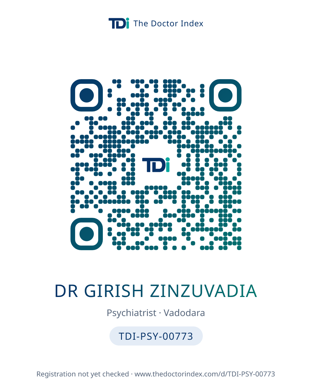 QR card for Dr Girish Zinzuvadia, TDI-PSY-00773