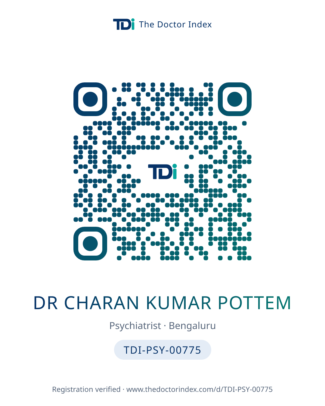 QR card for Dr Charan Kumar Pottem, TDI-PSY-00775
