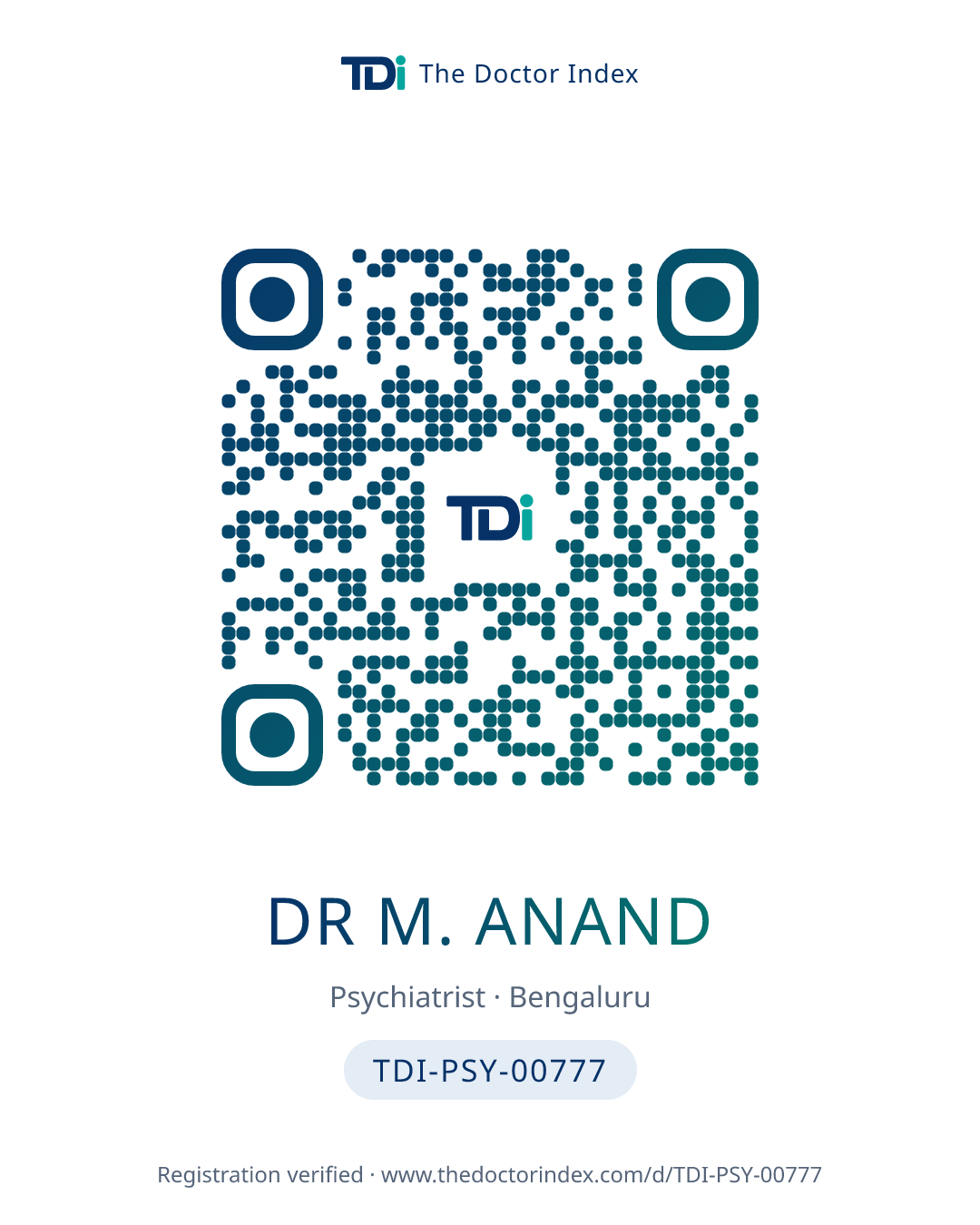 QR card for Dr M. Anand, TDI-PSY-00777