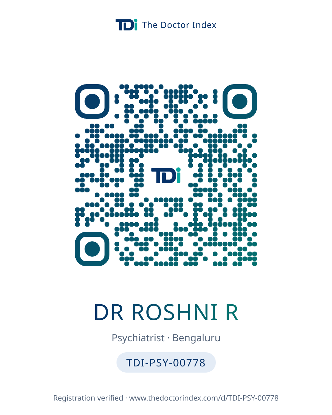 QR card for Dr Roshni R, TDI-PSY-00778